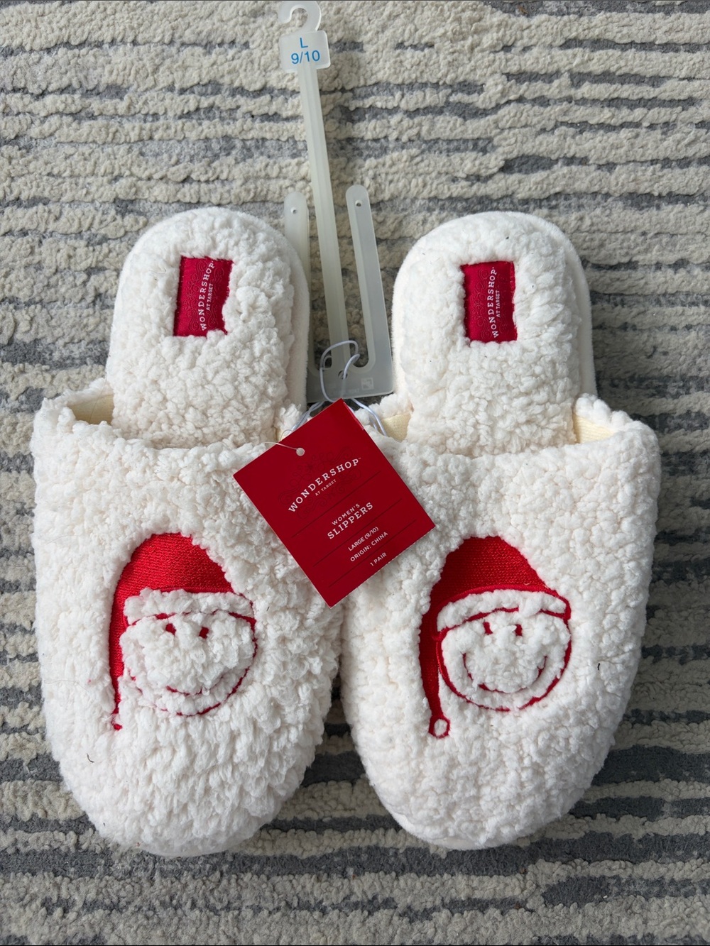 Wondershop Cream Sherpa Slippers with Red Santa Face